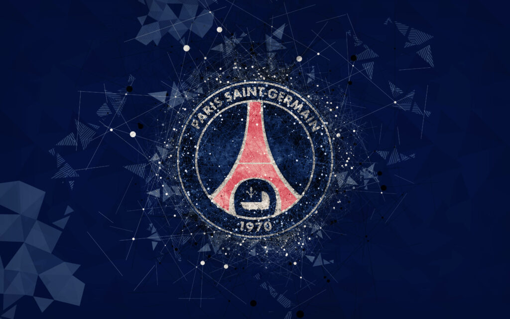 Glittering PSG: A Stunning Geometric Blue Logo Art Wallpaper