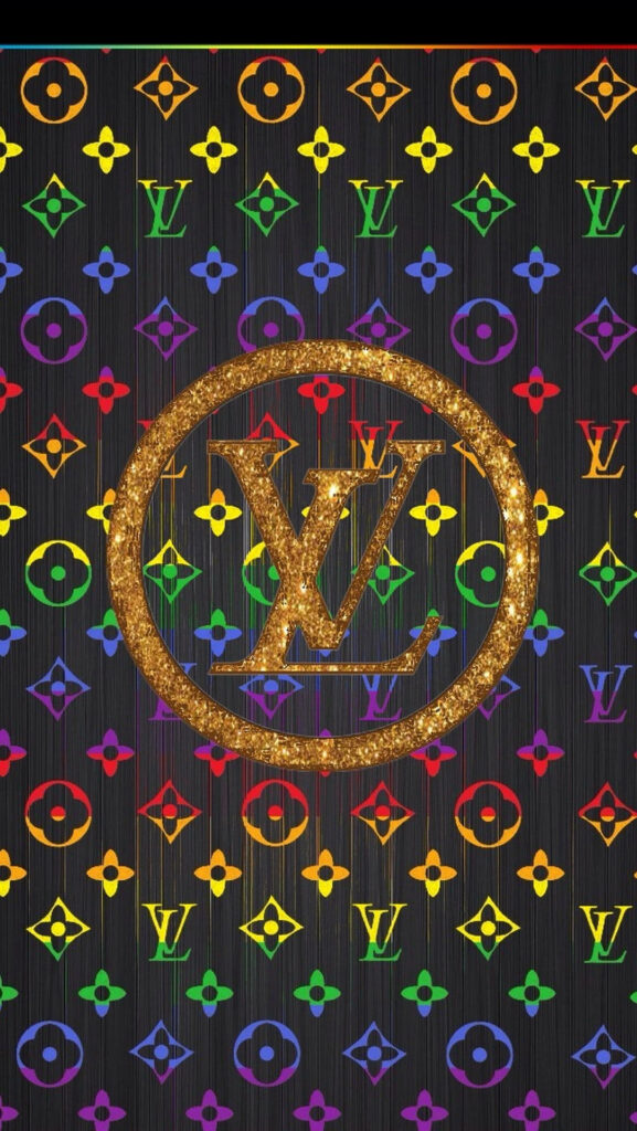 Golden Glitter on Multicolored Louis Vuitton Phone Wallpaper