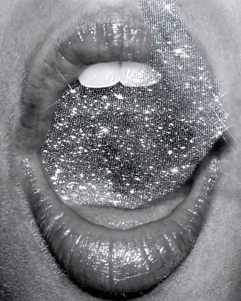 Glittering Glam: Close-Up of Woman's Lips in Bold Wallpaper Design