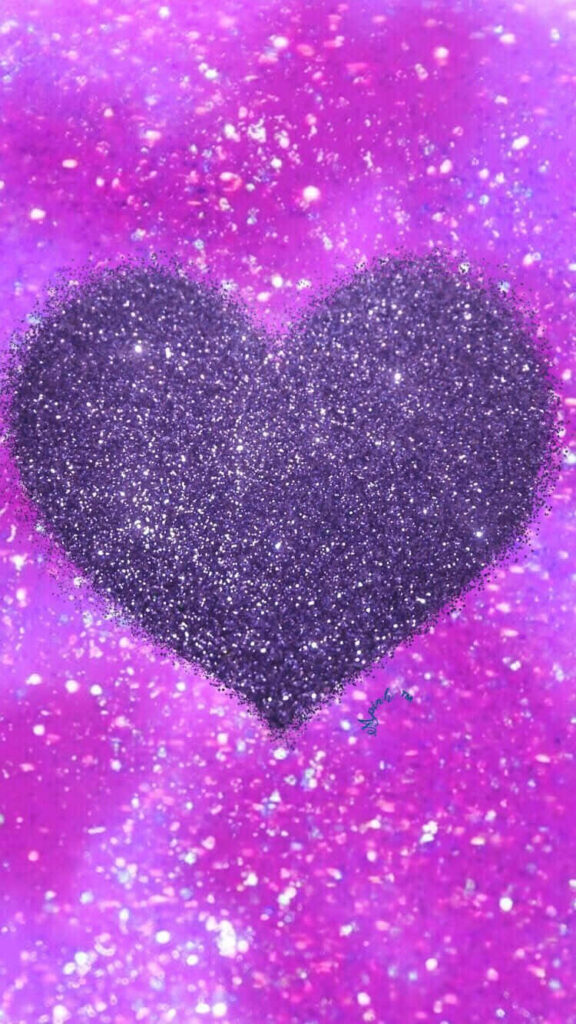 Glittery Dark Purple Heart Wallpaper on Sparkling Pink Background