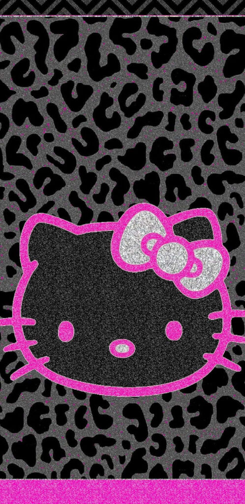 Glittery Hello Kitty Wallpaper on Bold Leopard Print Background