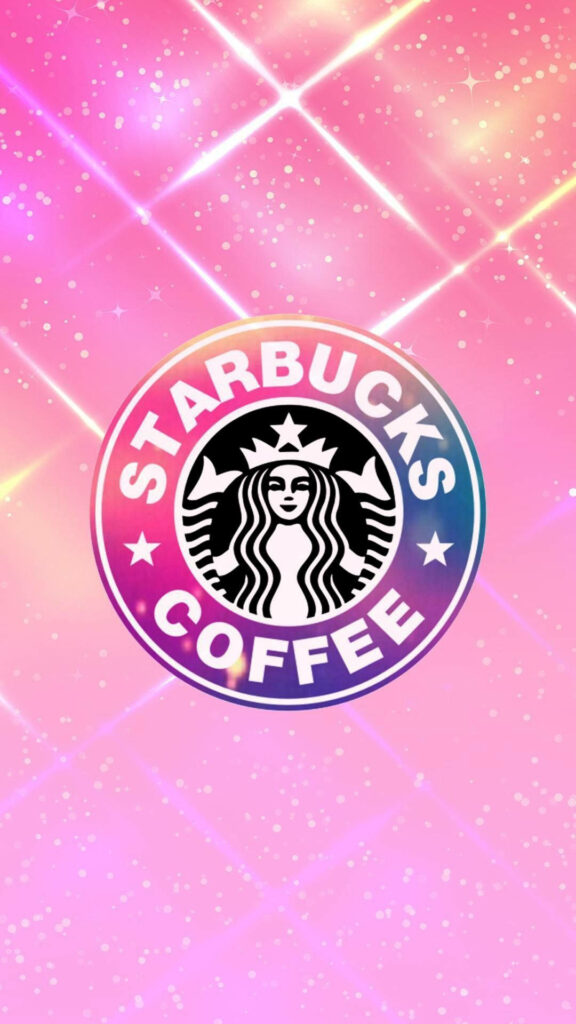 Glittery Starbucks Coffee logo iPhone wallpaper on vibrant pink background with sparkling effects