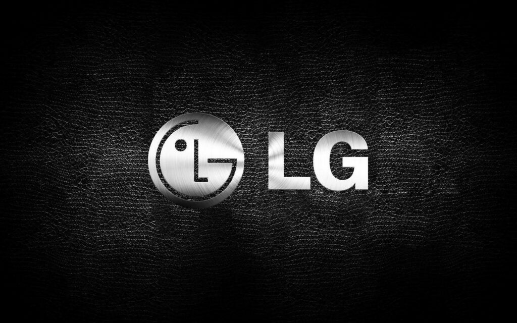 Sleek Metallic Lg TV Logo Enhancing Elegance on Luxurious Black Leather Backdrop Wallpaper