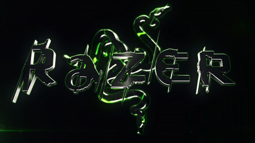 Tech Elegance: Razer PC Logo Shines on Sleek Black Canvas with Neon Green Accents Wallpaper