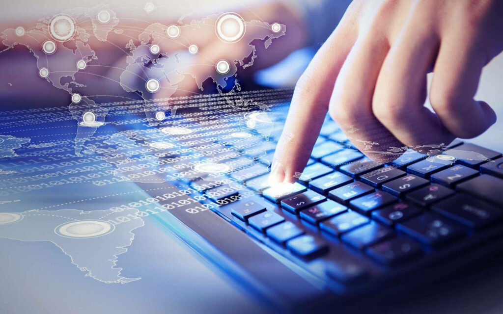 Digital Connectivity Wallpaper: IT, Networking & Global Map Overlay