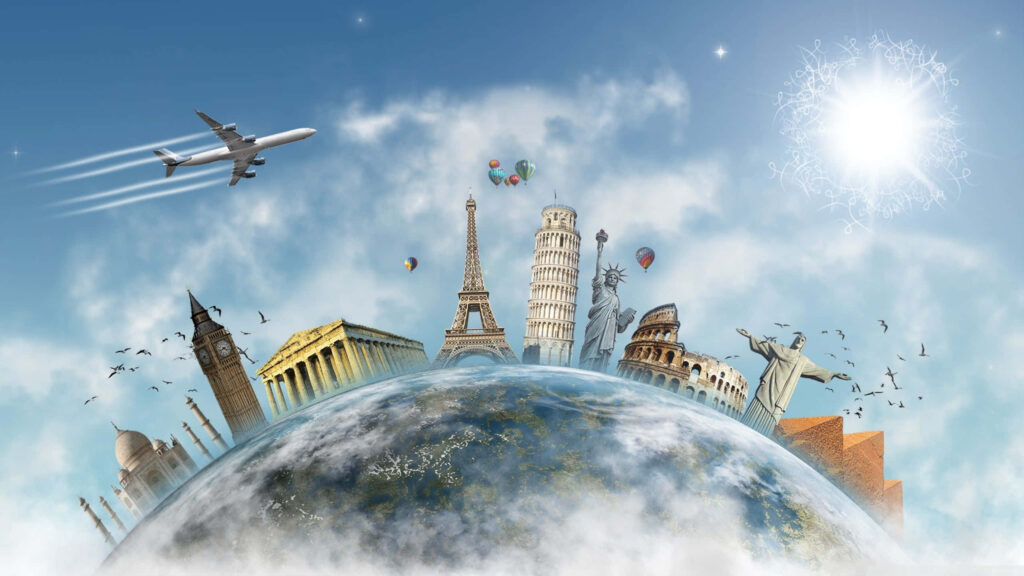 Global Landmarks 3D Wallpaper: Dreamy Sky Adventure Background