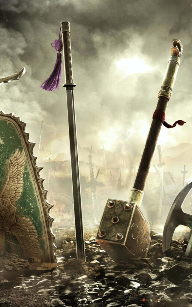 For Honor Wallpaper: Medieval Weapons of Knight, Viking & Samurai in Battle Scene