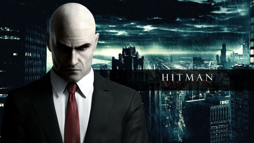 Grim Metropolis: Captivating Fan Art Depicting Hitman Absolution's Poster with a Dark Urban Landscape Wallpaper