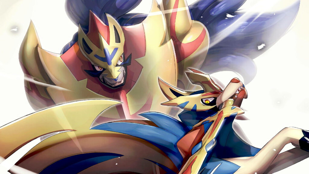 Zamazenta Radiance: A Majestic Pokémon Battle Unleashed in the Glowing Light! Wallpaper