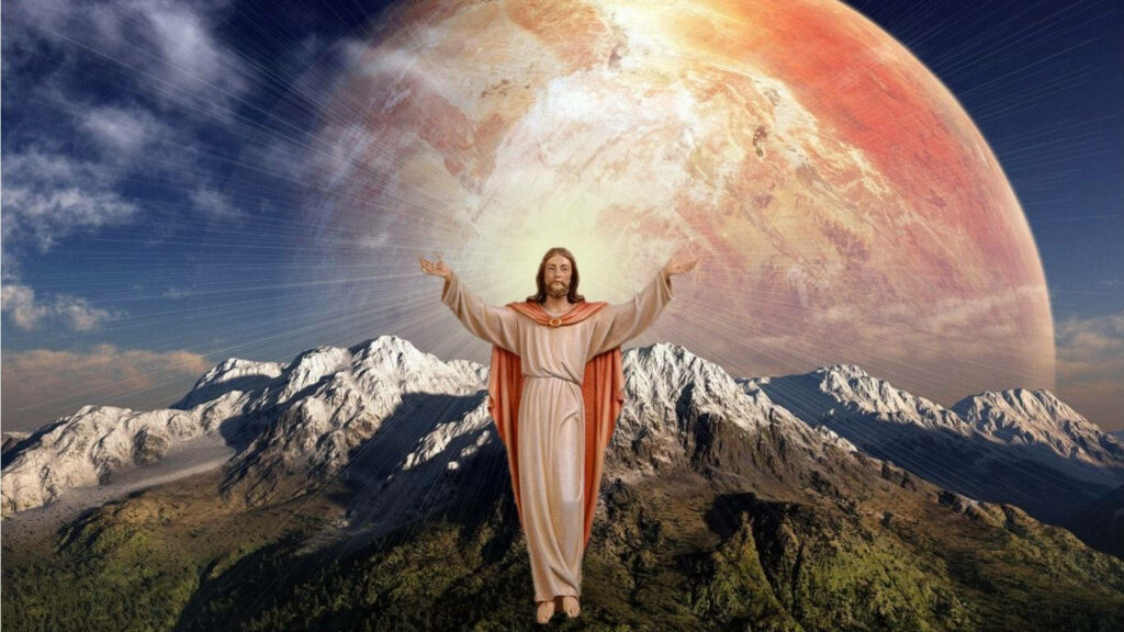 The Glorious Descent: 3D Jesus Christ Showering the World with Divine Gifts Wallpaper