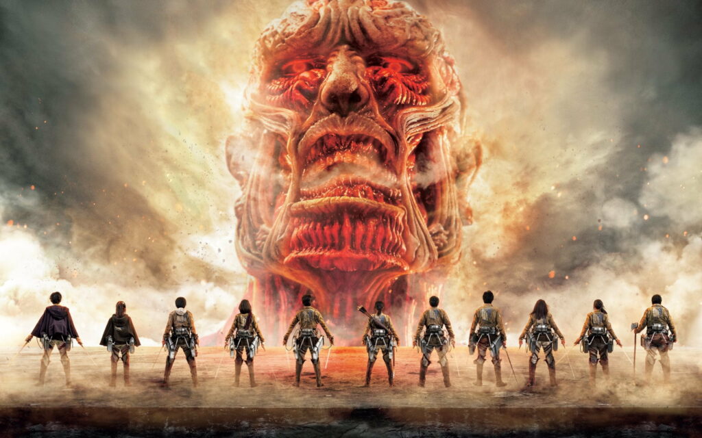 An Epic Clash: Colossal Confrontation Unleashed! Wallpaper