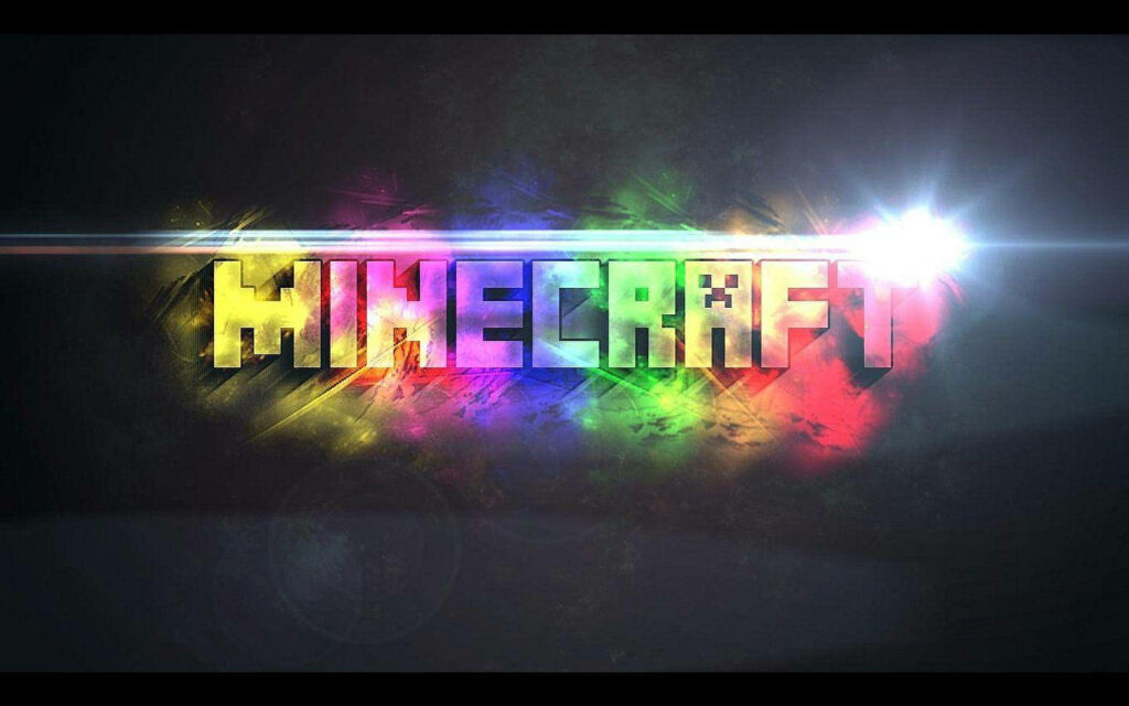 Minecraft Logo Radiates Rainbow Brilliance on a Textured Black Background Wallpaper