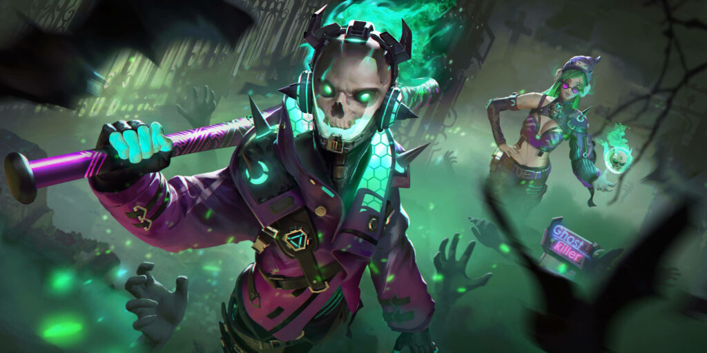 Cemetery Encounter: Specter Squad Unleashes Eerie Powers Amidst the Undead Chaos - 4K Garena Free Fire Background Wallpaper