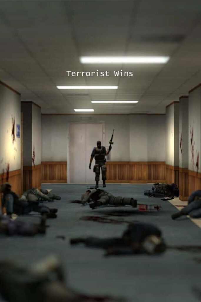 Intense Battlefield: Victorious Terrorist Surrounded by Fallen Players in CS:GO Mobile Gaming Wallpaper