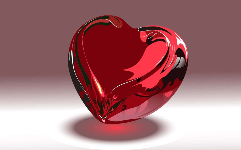 Vibrant 3D Heart Wallpaper: Glossy Red Design on Gradient Background