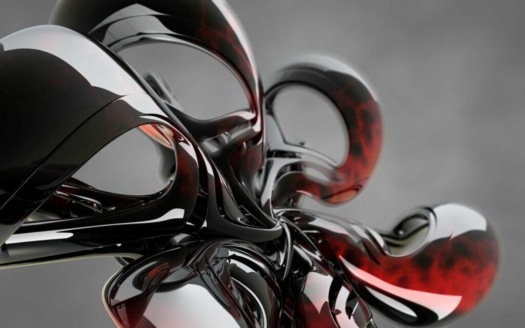 Glossy 3D Abstract Wallpaper: Black & Deep Red Intertwined Loops
