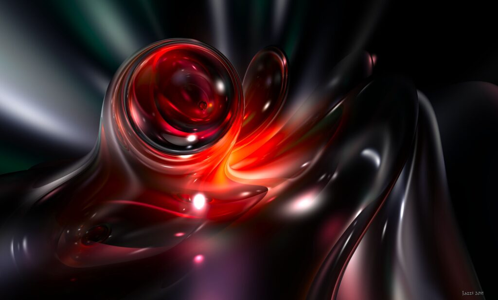 Glossy Abstract Wallpaper with Spherical Shapes & Dark Color Palette