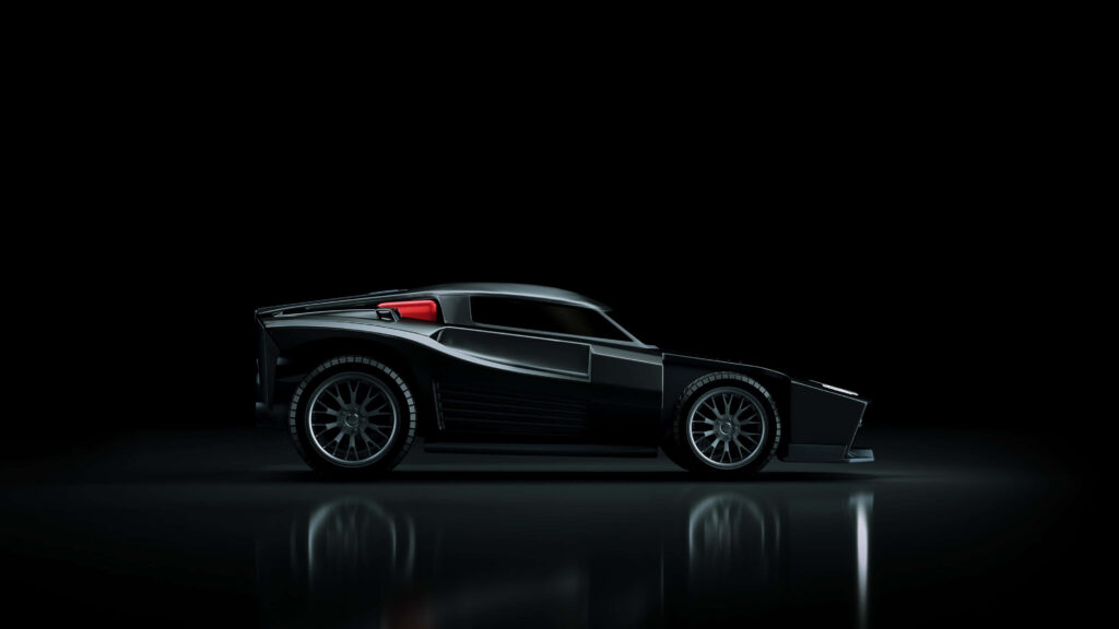 Gleaming Black Rocket League-style Breakout Vehicle: A Dynamic 3D Automotive Masterpiece in 4K Wallpaper