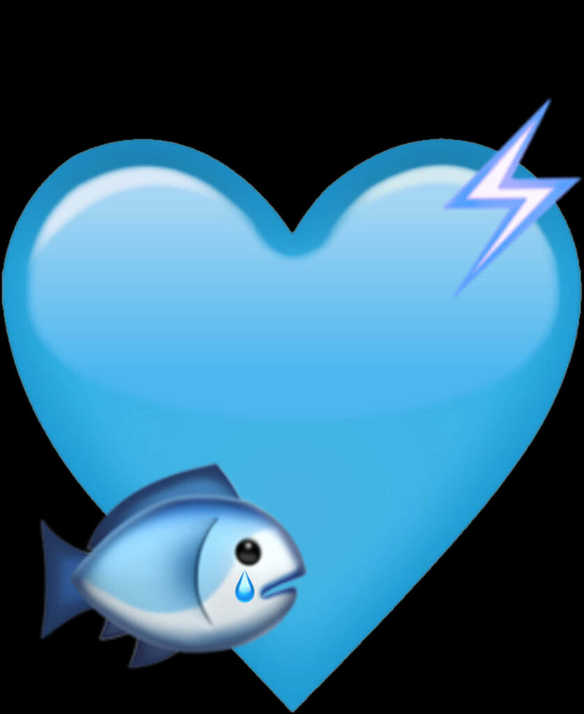 Glossy Blue Heart with Fish & Lightning Bolt - Unique Wallpaper