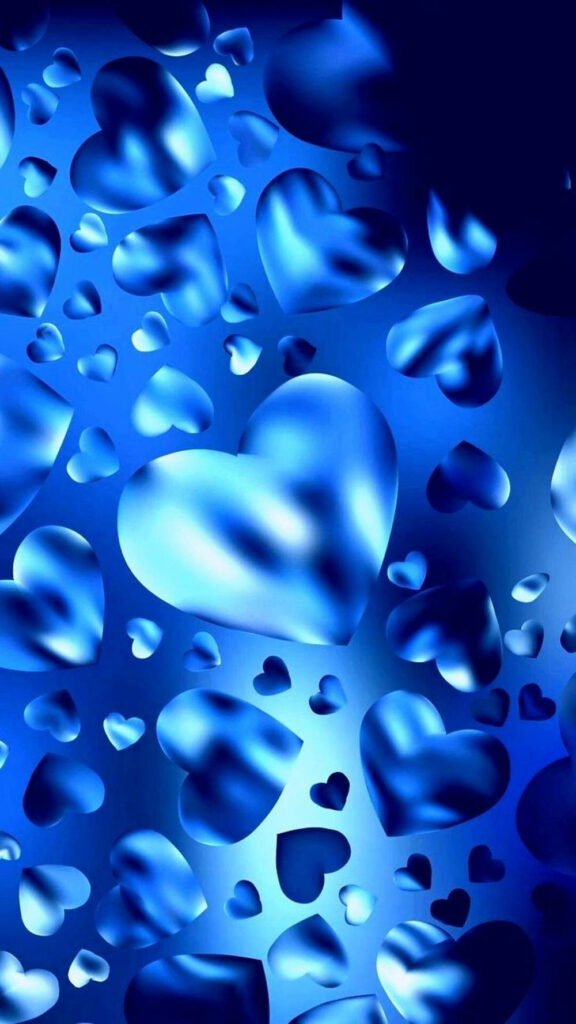 Glossy Blue Hearts iPhone Wallpaper - Stylish Gradient Love Background