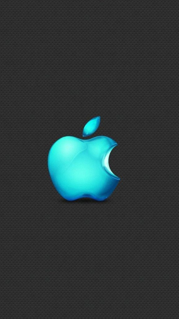 Glossy 3D cyan-blue Apple logo on dark gray textured background minimalist iPhone wallpaper