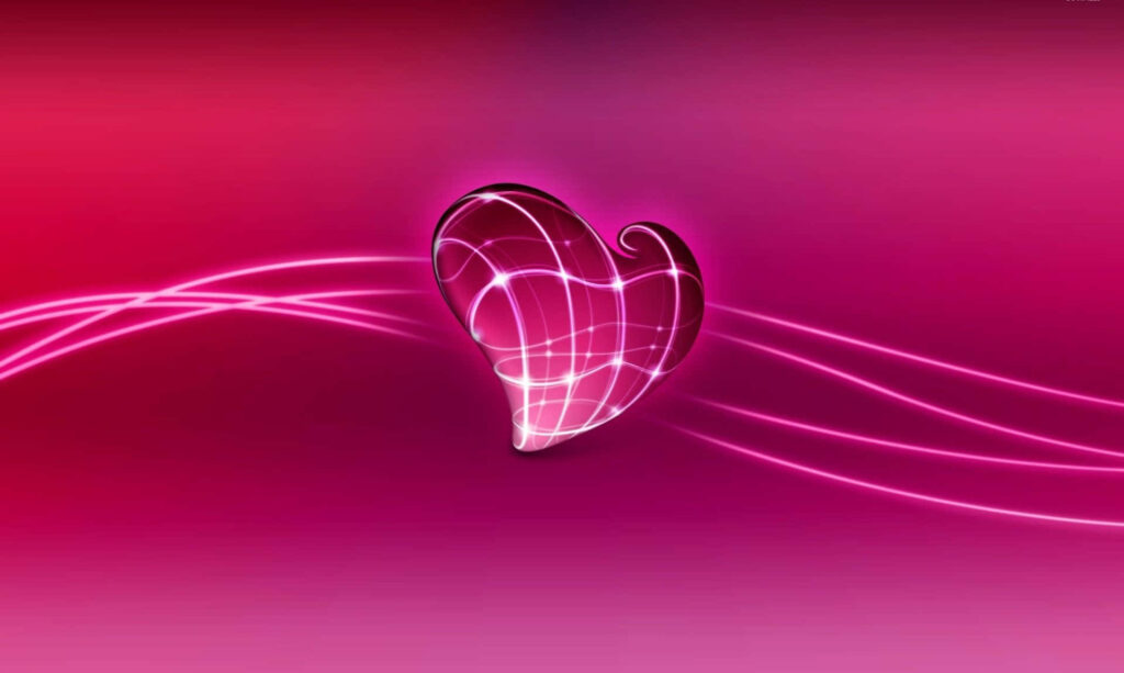 Vibrant Pink Heart Wallpaper with Glossy Curved Design & Light Waves