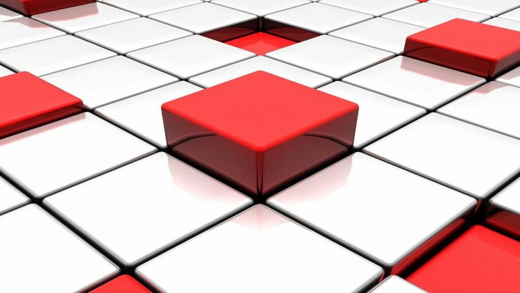 Glossy 3D Red & White Cube Wallpaper - Modern Abstract Design