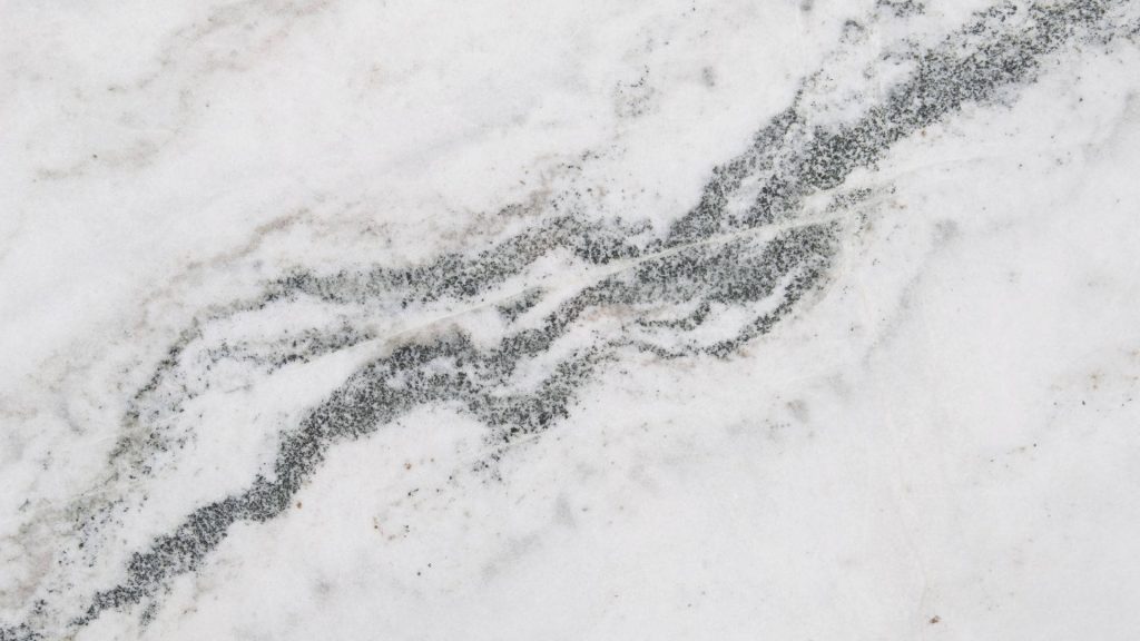 Glossy white marble wallpaper with dark grey diagonal veining for modern interior decor