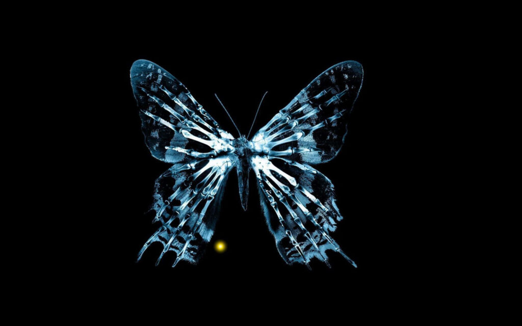 Mesmerizing Blue Butterfly Wallpaper: Intricate Glow on Dark Background