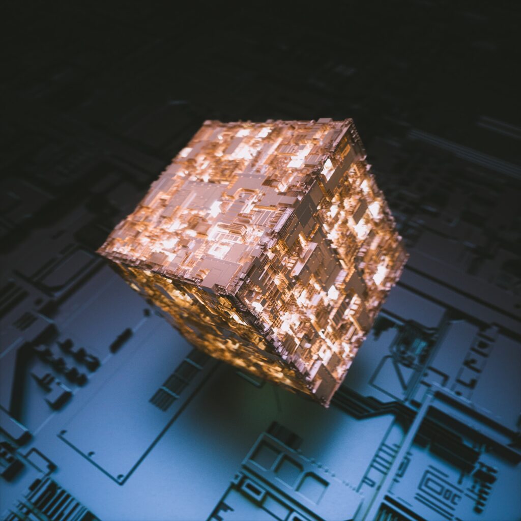 3D Glowing Cube Wallpaper - Intricate Circuit Background 2800x2800