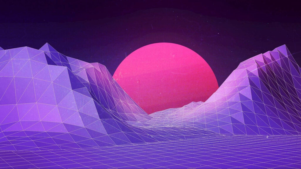 The Radiant Glow of Retro Mountains: A Synthwave Spectacle in Vibrant Neon Hues Wallpaper