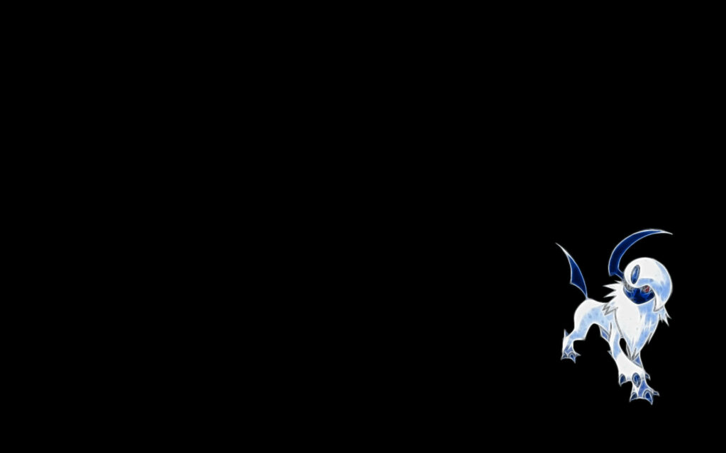 Glowing Absol Pokémon wallpaper on black background highlighting mystical sharp features