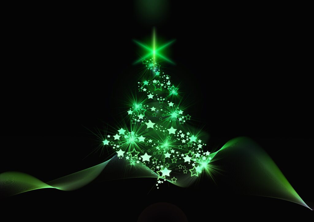 Glowing Abstract Christmas Tree of Shimmering Stars on Dark Background Wallpaper