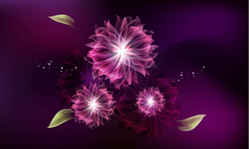 Glowing Abstract Flowers Wallpaper: Ethereal Petals on Purple Background