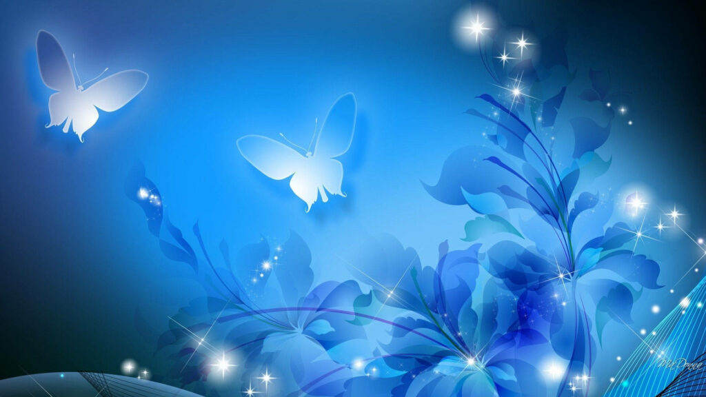 Vibrant Blue Butterfly Wallpaper with Sparkling Light Effects