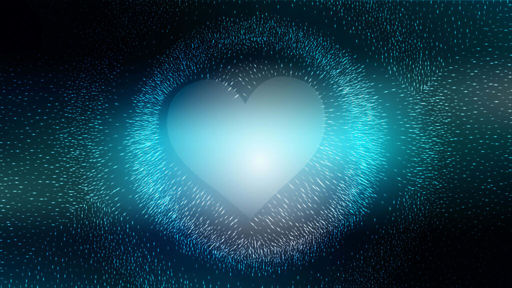 Radiant Blue Heart: Modern Abstract Wallpaper with Light & Particles