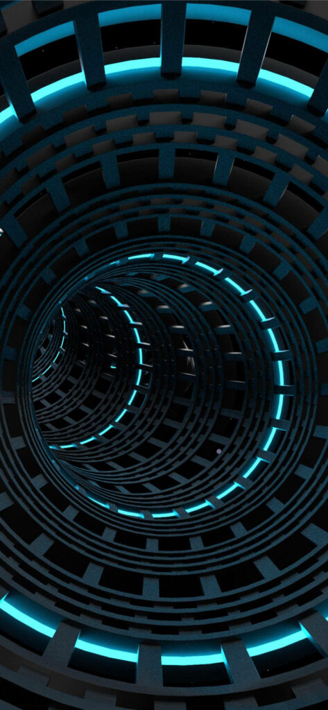 Enigmatic Passage: Immersive 3D iPhone Background with Hypnotic Blue Illumination in Metal Tunnel Wallpaper