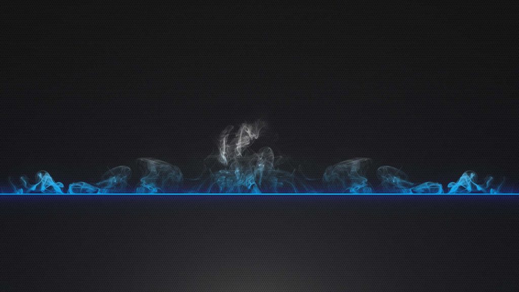 Minimalist digital wallpaper with glowing blue line and ethereal smoke on dark textured background