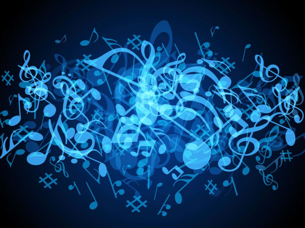 Glowing Blue Music Notes Wallpaper - Captivating Dark Background