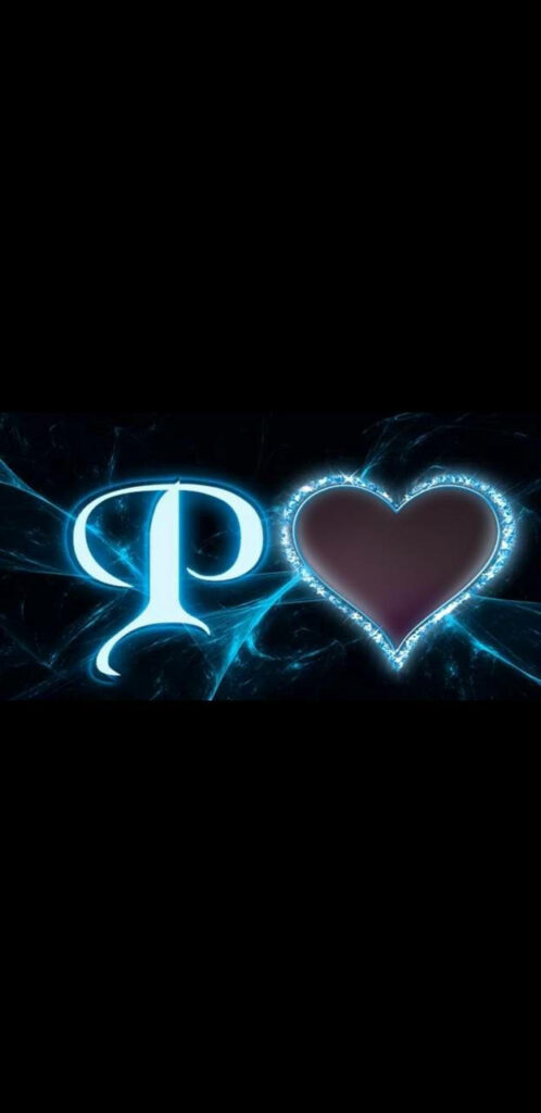 Glowing Blue Neon P & Heart Wallpaper on Dark Abstract Background