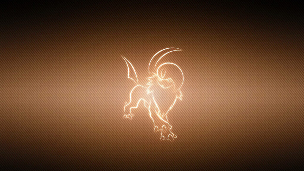 Glowing bronze Absol Pokémon outline on dark textured background modern wallpaper design