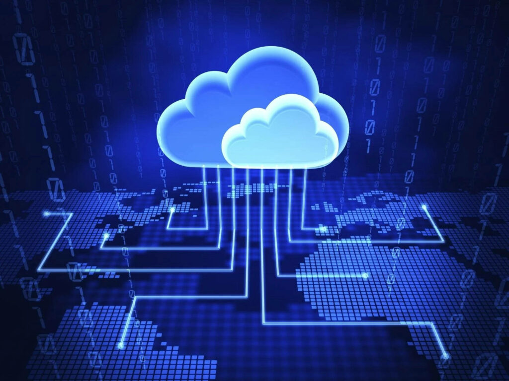Glowing Cloud Icon Digital Wallpaper for Global Data Connectivity