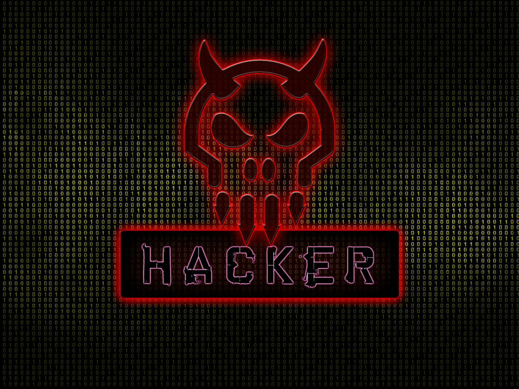 Demonic Hack: Glowing Red Horned Demon Unleashes Chaos on Binary Codes backdrop Wallpaper