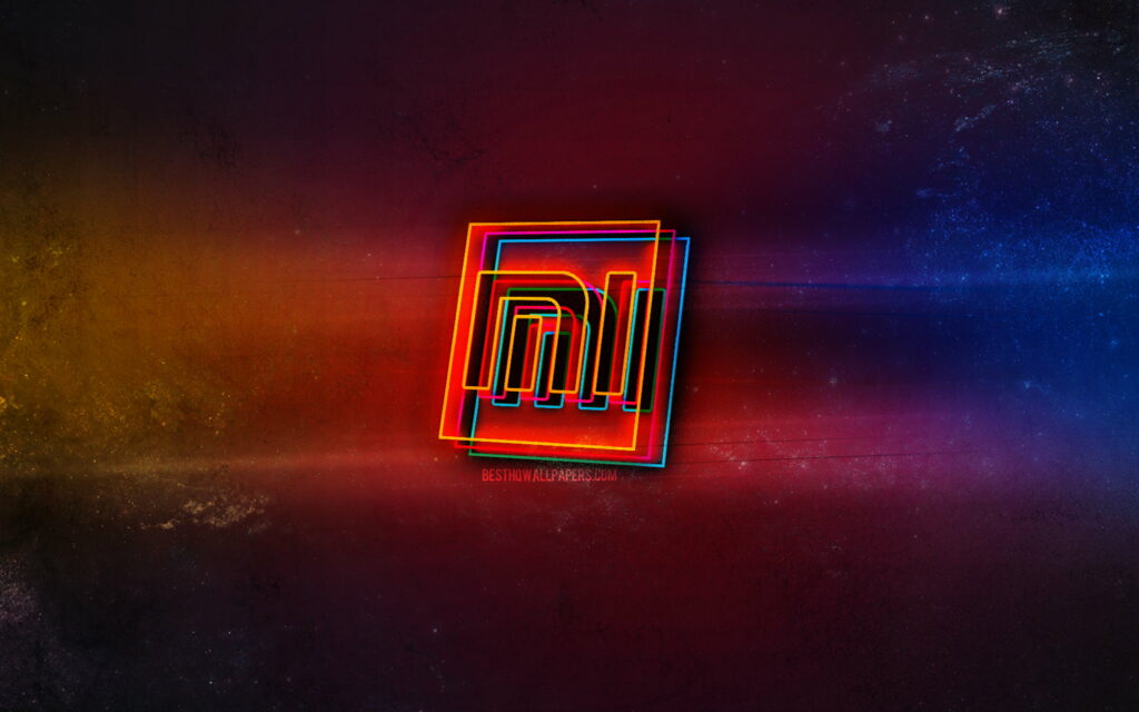Glowing Artistry: Vibrant Xiaomi Neon Emblem Illuminates as a Captivating QHD Wallpaper Background