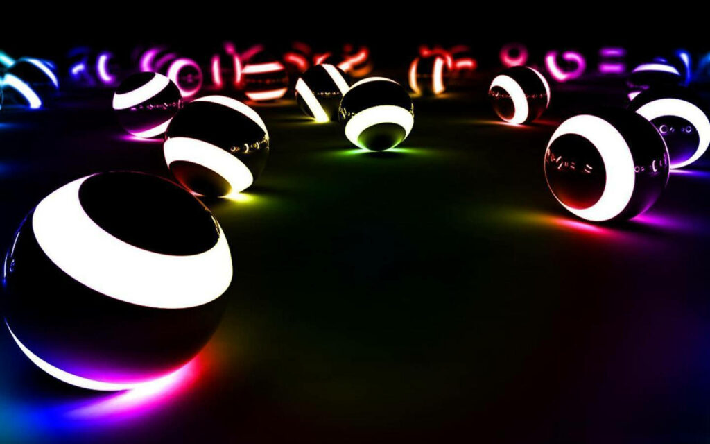Glowing Spheres Illuminate the Enigmatic Darkness: Captivating Neon Artwork in a Stylish Setting Wallpaper