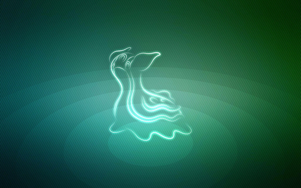 Gradient Green Gastrodon Wallpaper with White Outline Glow Effect