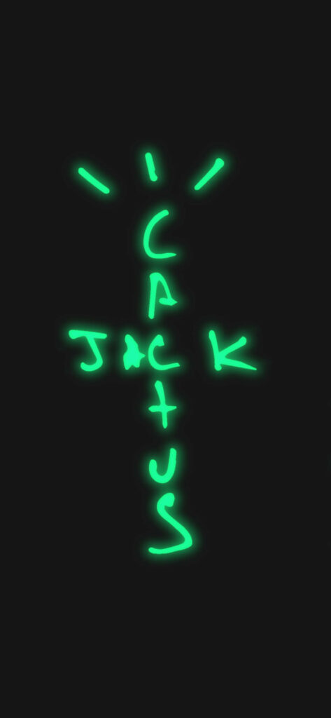 Glowing green Cactus Jack logo neon wallpaper on black background Travis Scott fan art design