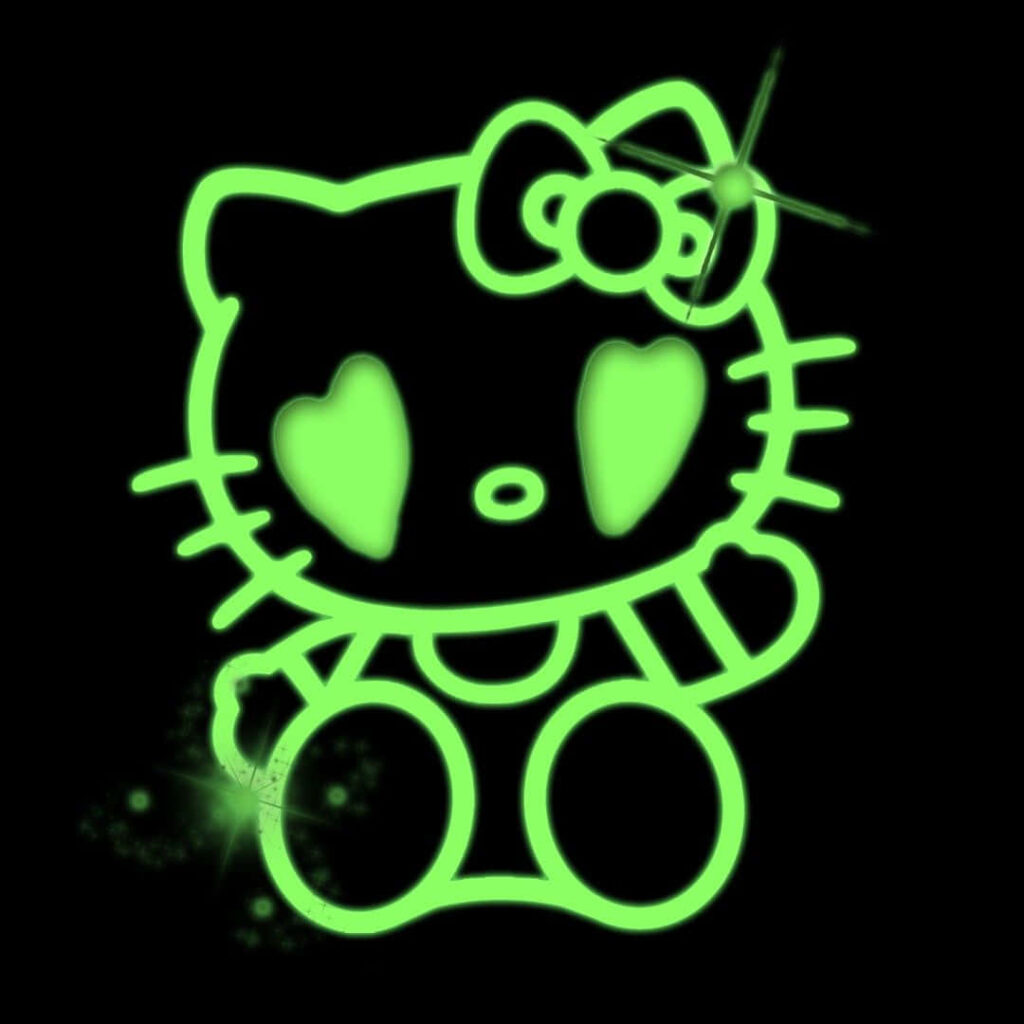 Glowing Green Hello Kitty Wallpaper: Emo Aesthetic on Dark Background