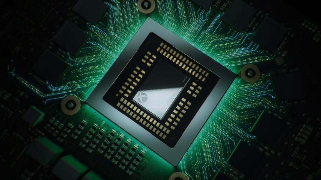 Project Scorpio's Cutting-Edge Motherboard and GPU: Neon-Glowing Xbox One X Wallpaper