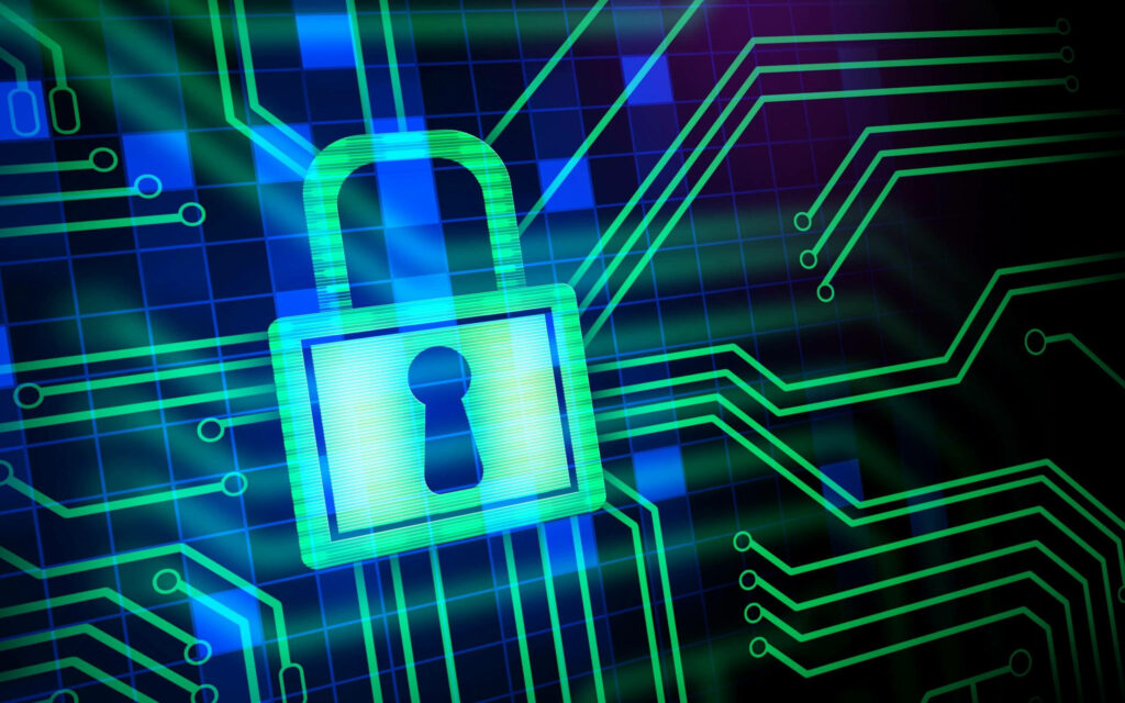 Glowing Green Padlock Wallpaper: Intricate Cybersecurity Design